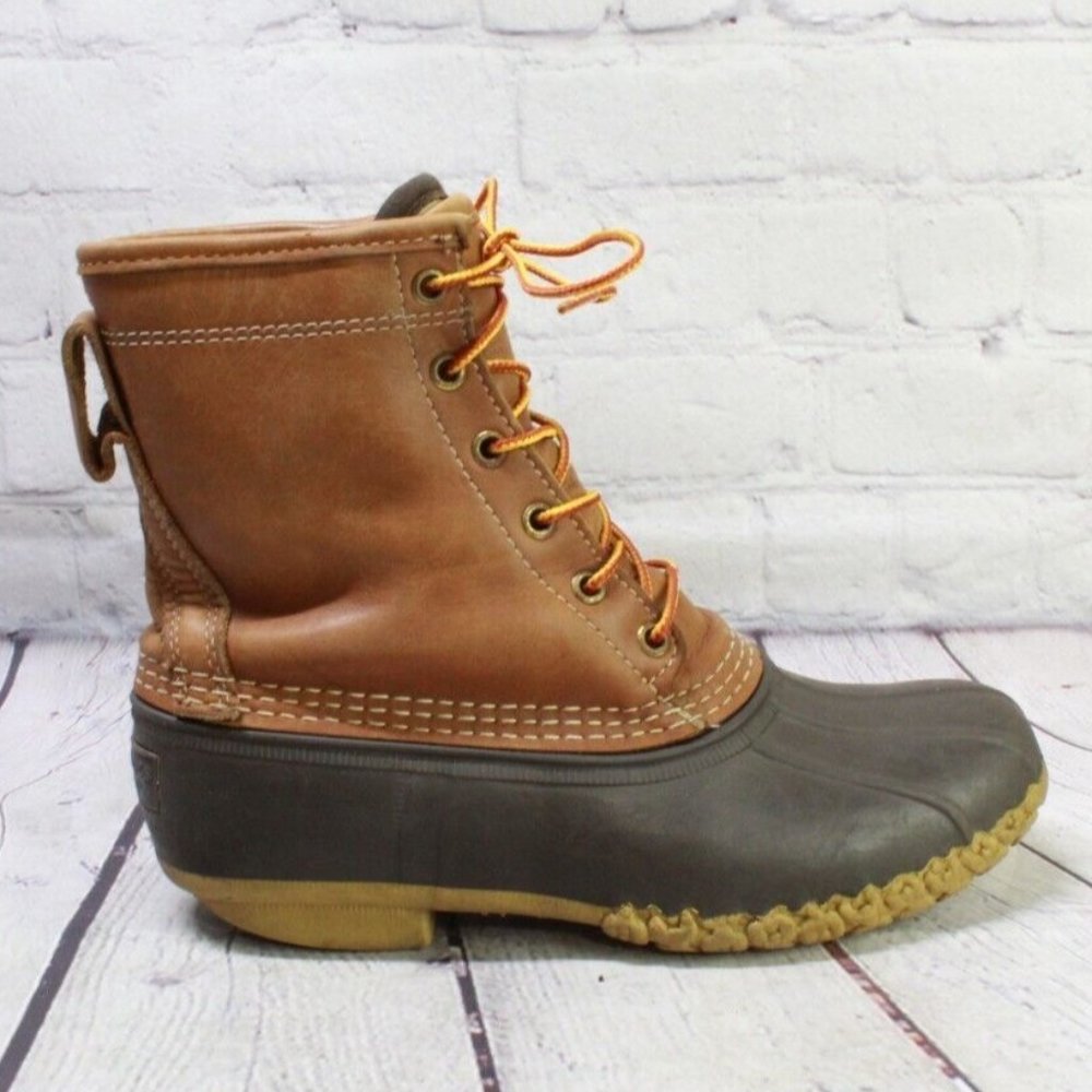LL Bean 8 Inch WP Goretex Thinsulate Brown Leather Ankle Duck Boots Size 7 M - Picture 1 of 8